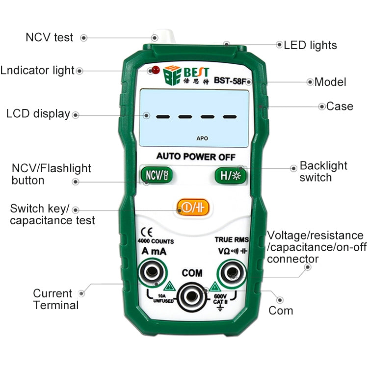 BEST BST-58F Full Automatic Range Multimeter Without Shift Intelligent Identification Digital Multimeter Household Mini Electrical Instrument - Digital Multimeter by BEST | Online Shopping UK | buy2fix