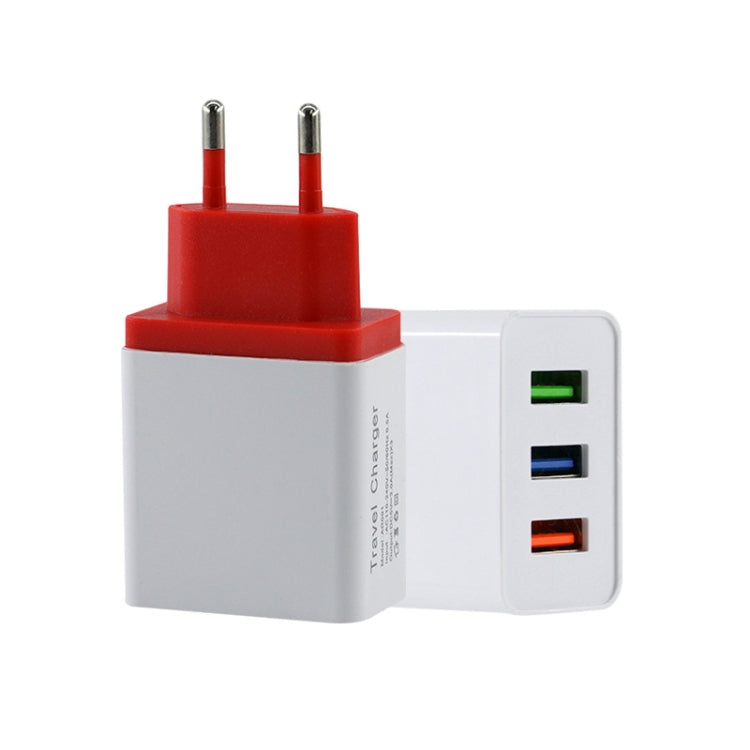 2A 3 USB PortsTravel Charger, EU Plug(Red) - Mobile Accessories by buy2fix | Online Shopping UK | buy2fix