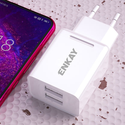 ENKAY Hat-Prince T003-1 10.5W 2.1A Dual USB Charging EU Plug Travel Power Adapter With 2.1A 1m Micro USB Cable - USB Charger by ENKAY | Online Shopping UK | buy2fix