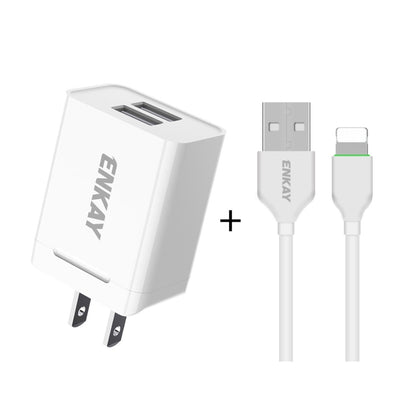 ENKAY Hat-Prince U008-1 10.5W 2.1A Dual USB Charging US Plug Travel Power Adapter With 2.1A 1m 8 Pin Cable - USB Charger by ENKAY | Online Shopping UK | buy2fix