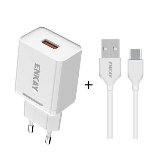 ENKAY Hat-Prince T033 18W 3A QC3.0 Fast Charging Power Adapter EU Plug Portable Travel Charger With 3A 1m Type-C Cable - Mobile Accessories by ENKAY | Online Shopping UK | buy2fix