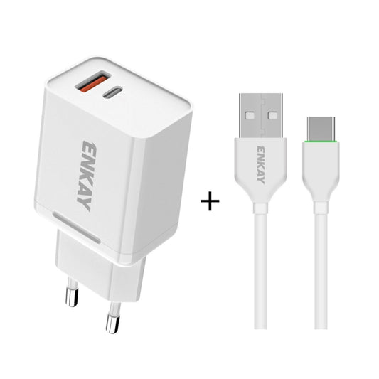 ENKAY Hat-Prince T030 18W 3A PD + QC3.0 Dual USB Fast Charging Power Adapter EU Plug Portable Travel Charger With 1m 3A Type-C Cable - Mobile Accessories by ENKAY | Online Shopping UK | buy2fix