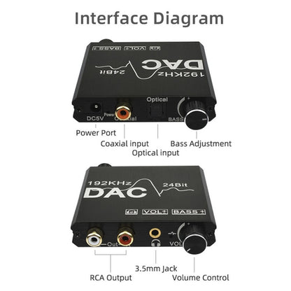 Digital To Analog Audio Converter Stereo Extractor DAC Amplifier Optical SPDIF 192Khz 24Bit -  by buy2fix | Online Shopping UK | buy2fix