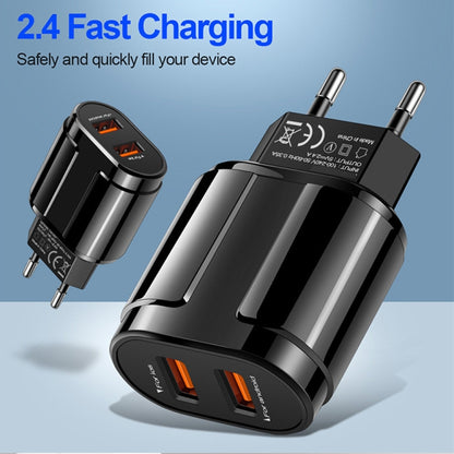Dual USB Portable Travel Charger + 1 Meter USB to Micro USB Data Cable, EU Plug(Black) - Mobile Accessories by buy2fix | Online Shopping UK | buy2fix