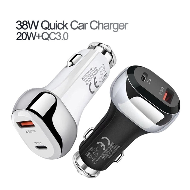 YSY-312PD QC3.0 18W USB + PD 20W USB-C / Type-C Car Charger with USB to Micro USB Data Cable(White) - In Car by buy2fix | Online Shopping UK | buy2fix