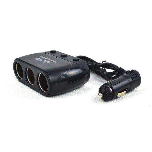 Cigarette Lighter Adapter Splitter 3 Sockets Cigarette Lighter Splitter 12V/24V Power Car Charger(Black) - Cigar Socket by buy2fix | Online Shopping UK | buy2fix