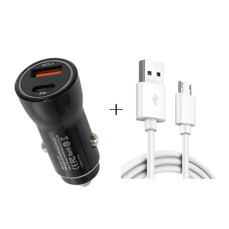 P21 Portable PD 20W + QC3.0 18W Dual Ports Fast Car Charger with USB to Micro USB Cable Kit(Black) - Car Charger by buy2fix | Online Shopping UK | buy2fix