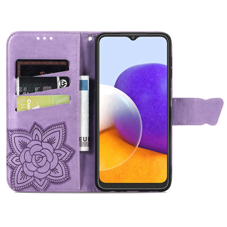 For Samsung Galaxy A22 5G Butterfly Love Flowers Embossed Horizontal Flip Leather Case with Holder & Card Slots & Wallet & Lanyard(Light Purple) - Samsung Accessories by buy2fix | Online Shopping UK | buy2fix