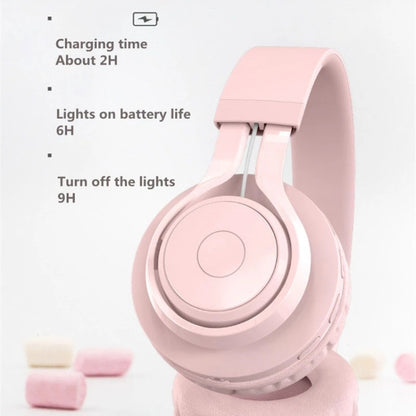 BT06C Cute Wireless Bluetooth 5.0 Headset for Children with Microphone LED Light Suppport Aux-in(Pink) - Headset & Headphone by buy2fix | Online Shopping UK | buy2fix