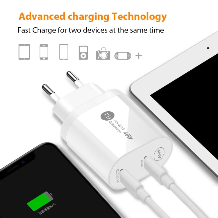 40W Dual Port PD / Type-C Fast Charger with Type-C to 8 Pin Data Cable, UK Plug(White) - Apple Accessories by buy2fix | Online Shopping UK | buy2fix