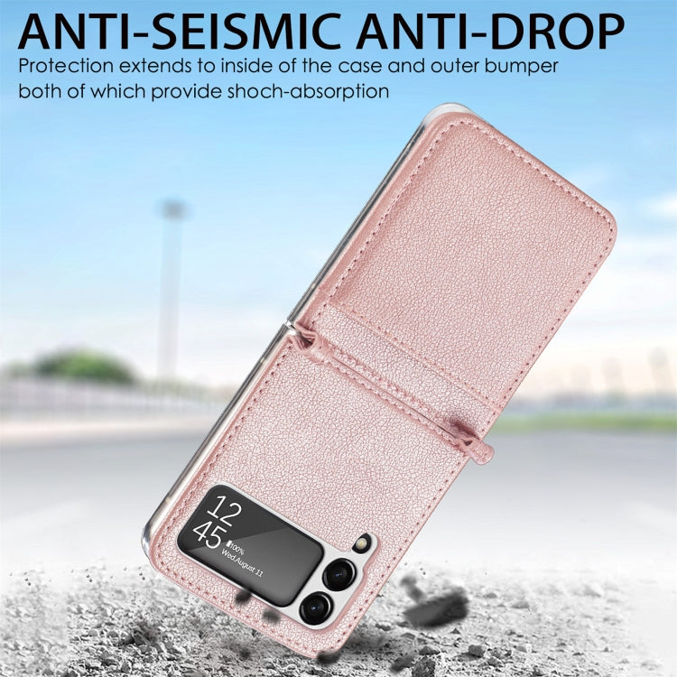 For Samsung Galaxy Z Flip3 5G Litchi Pattern Folding Leather Shockproof Card All-inclusive Case(Pink) - Samsung Accessories by buy2fix | Online Shopping UK | buy2fix