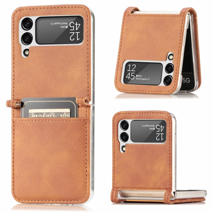 For Samsung Galaxy Z Flip3 5G Litchi Pattern Folding Leather Shockproof Card All-inclusive Case(Brown) - Samsung Accessories by buy2fix | Online Shopping UK | buy2fix