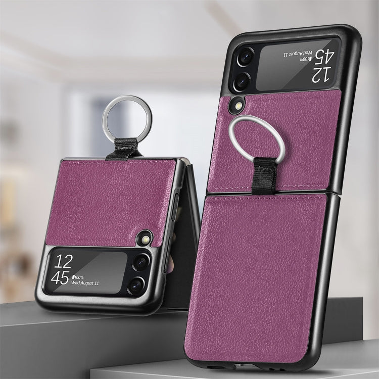 For Samsung Galaxy Z Flip3 5G Litchi Pattern Folding Phone Case with Ring Buckle(Purple) - Samsung Accessories by buy2fix | Online Shopping UK | buy2fix