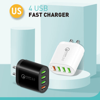 QC-04 QC3.0 + 3 x USB2.0 Multi-ports Charger with 3A USB to Type-C Data Cable, US Plug(Black) - Mobile Accessories by buy2fix | Online Shopping UK | buy2fix