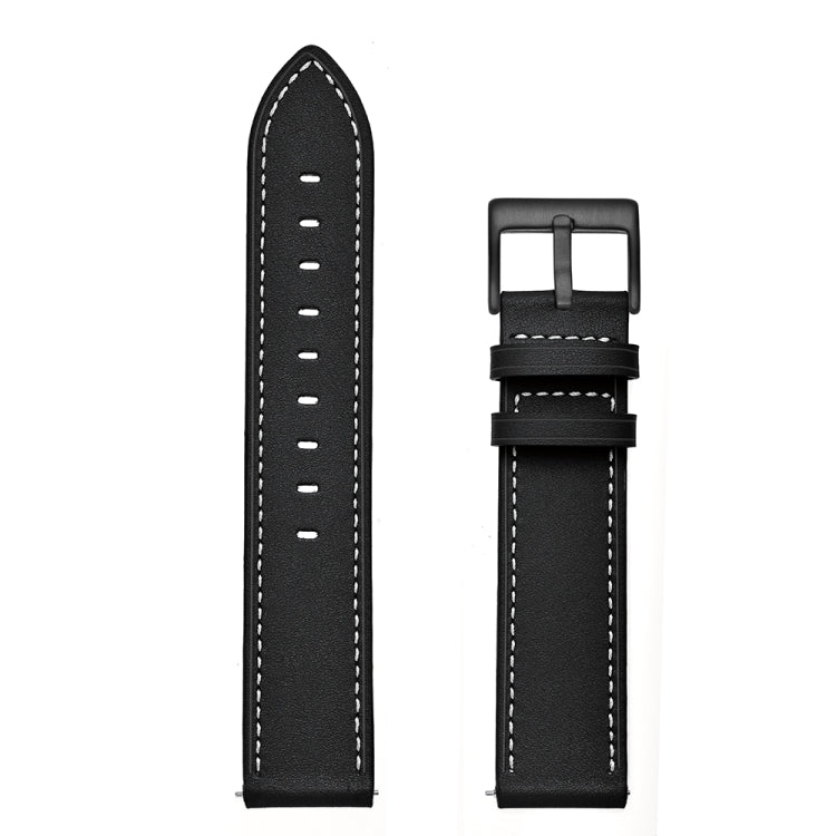 For Huawei Watch GT3 46mm / Watch GT Runner First Layer Leather Sewing Thread Watch Band (Black) - Smart Wear by buy2fix | Online Shopping UK | buy2fix