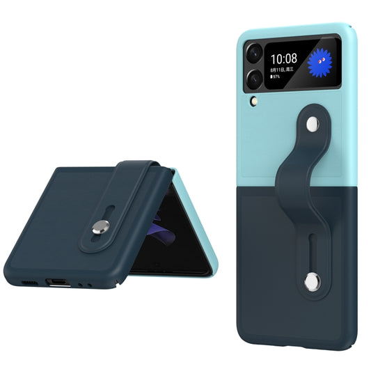 For Samsung Galaxy Z Flip3 5G Skin Contrast Wristband Folding Phone Case(Ice Blue + Dark Blue) - Samsung Accessories by buy2fix | Online Shopping UK | buy2fix