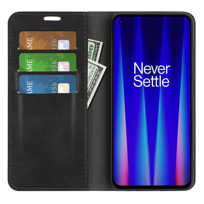 For OnePlus Nord CE 2 5G Retro-skin Magnetic Suction Leather Phone Case(Black) - OnePlus Cases by buy2fix | Online Shopping UK | buy2fix