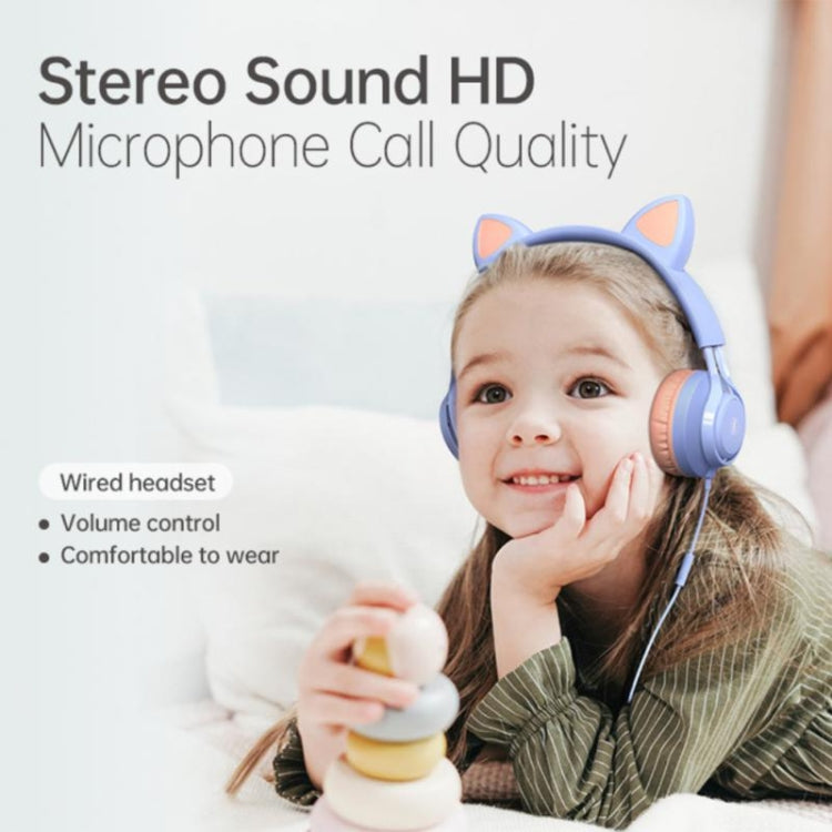 EP08 Cute Cat Ear Child Music Stereo Wired Headset with Mic(Blue) - Apple Accessories by buy2fix | Online Shopping UK | buy2fix