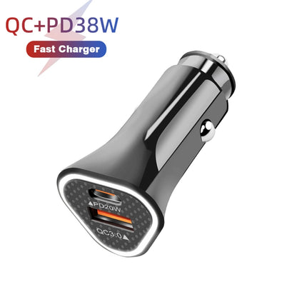 TE-P23 38W PD 20W USB-C / Type-C + QC3. 0 USB Triangle Car Charger + USB to 8 Pin Data Cable, Length: 1m(Black) - Car Charger by buy2fix | Online Shopping UK | buy2fix