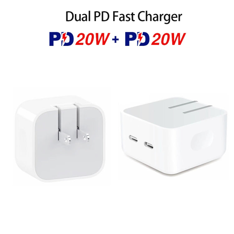 SDC-40W Dual PD USB-C / Type-C Ports Charger with 1m Type-C to 8 Pin Data Cable, US Plug - USB Charger by buy2fix | Online Shopping UK | buy2fix