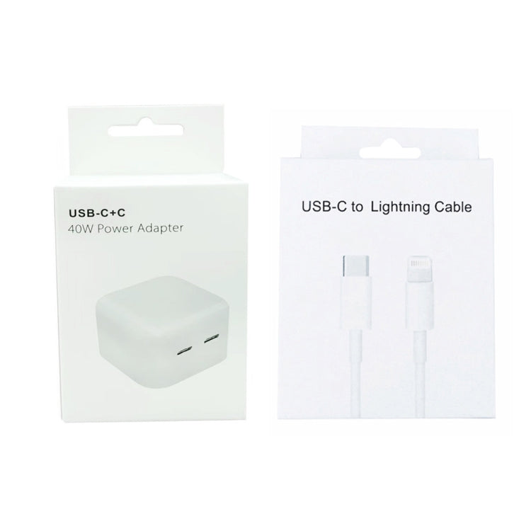 SDC-40W Dual PD USB-C / Type-C Ports Charger with 2m Type-C to 8 Pin Data Cable, US Plug - Apple Accessories by buy2fix | Online Shopping UK | buy2fix