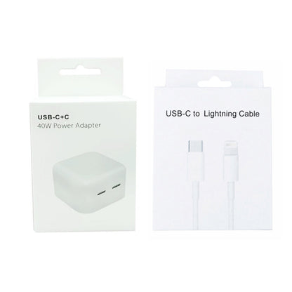 SDC-40W Dual PD USB-C / Type-C Ports Charger with 2m Type-C to 8 Pin Data Cable, US Plug - Apple Accessories by buy2fix | Online Shopping UK | buy2fix