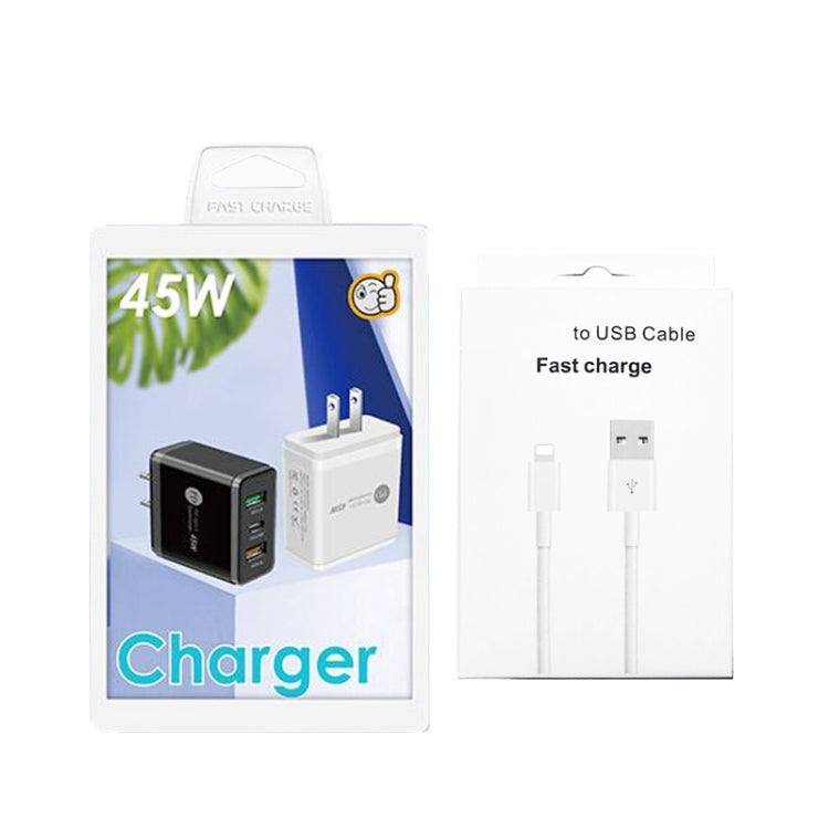 45W PD25W + 2 x QC3.0 USB Multi Port Charger with USB to 8 Pin Cable, US Plug(Black) - USB Charger by buy2fix | Online Shopping UK | buy2fix