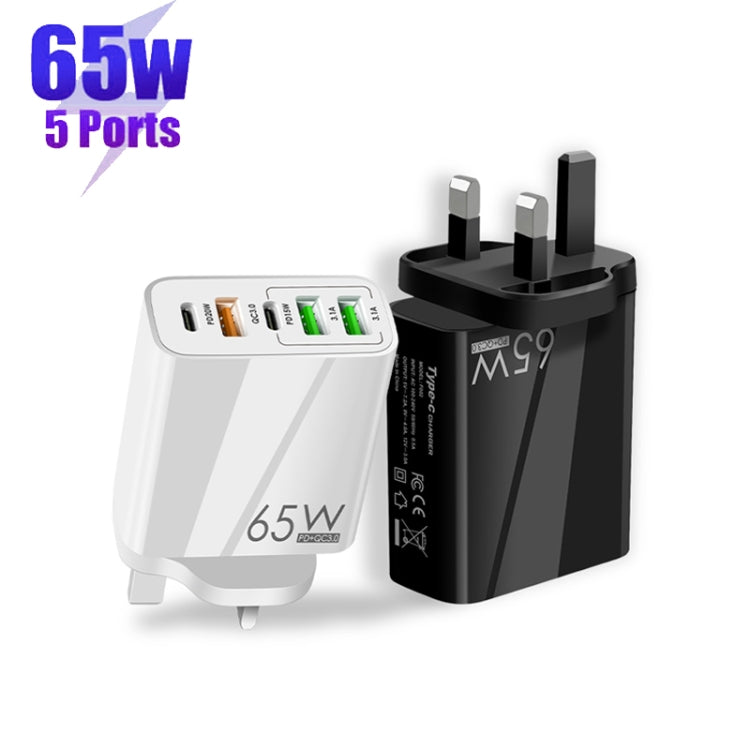 65W Dual PD Type-C + 3 x USB Multi Port Charger with 3A USB to Type-C Data Cable, UK Plug(White) - Mobile Accessories by buy2fix | Online Shopping UK | buy2fix