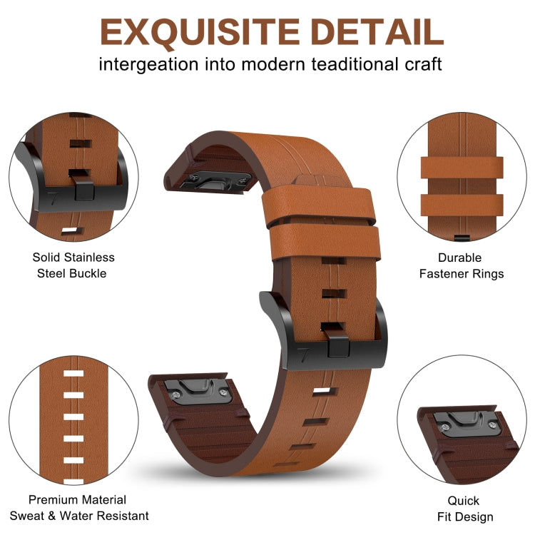 For Garmin Instinct 2 22mm Leather Steel Buckle Watch Band(Brown) - Watch Bands by buy2fix | Online Shopping UK | buy2fix