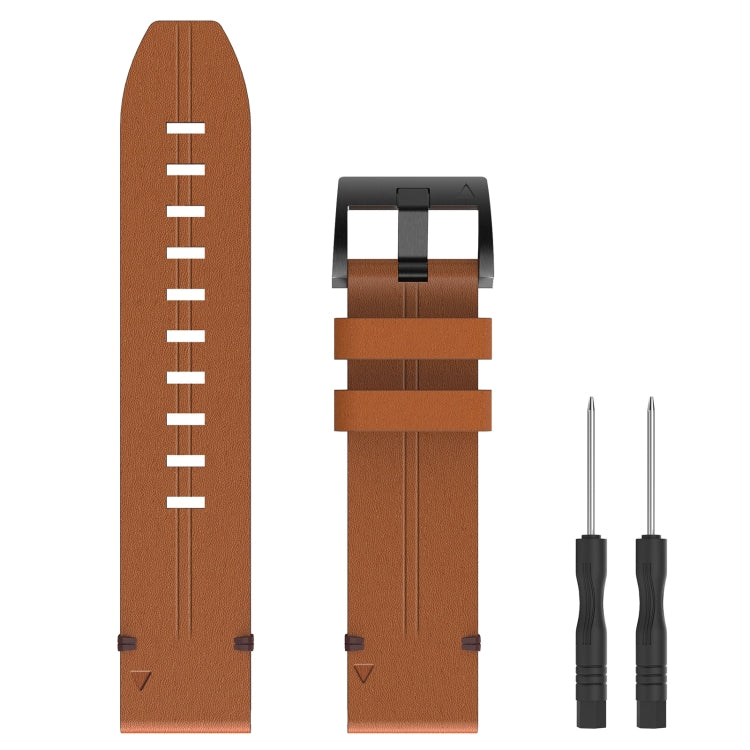 For Garmin Fenix 5 22mm Leather Steel Buckle Watch Band(Brown) - Watch Bands by buy2fix | Online Shopping UK | buy2fix