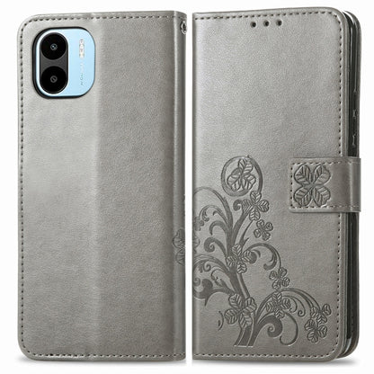 For Xiaomi Redmi A1 Four-leaf Clasp Embossed Buckle Leather Phone Case(Gray) - Xiaomi Cases by buy2fix | Online Shopping UK | buy2fix