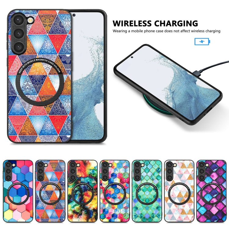 For Samsung Galaxy S23 5G Colored Drawing Leather Back Cover Magsafe Phone Case(Rhombus) - Galaxy S23 5G Cases by buy2fix | Online Shopping UK | buy2fix