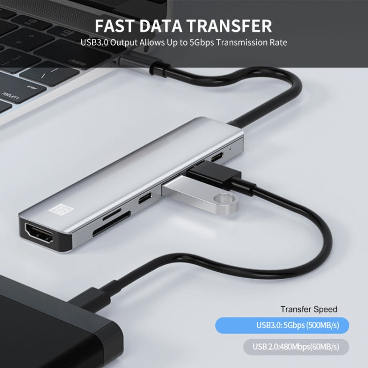 JUNSUNMAY 7 in 1 Type-C to 4K HDMI Docking Station Adapter PD Quick Charge Hub SD/TF Card Reader - USB HUB by JUNSUNMAY | Online Shopping UK | buy2fix