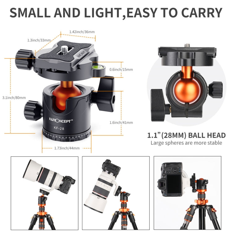 K&F CONCEPT KF31.023V3 360 Degree Rotating Panoramic Metal Tripod Ball Head with 1/4 Inch Quick Release Plate - Other Accessories by K&F | Online Shopping UK | buy2fix