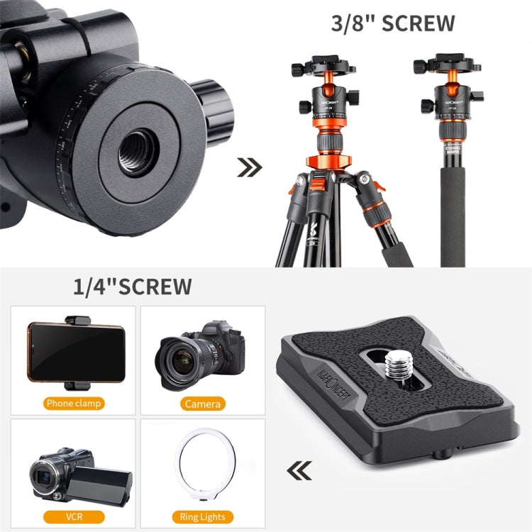 K&F CONCEPT KF31.023V3 360 Degree Rotating Panoramic Metal Tripod Ball Head with 1/4 Inch Quick Release Plate - Other Accessories by K&F | Online Shopping UK | buy2fix