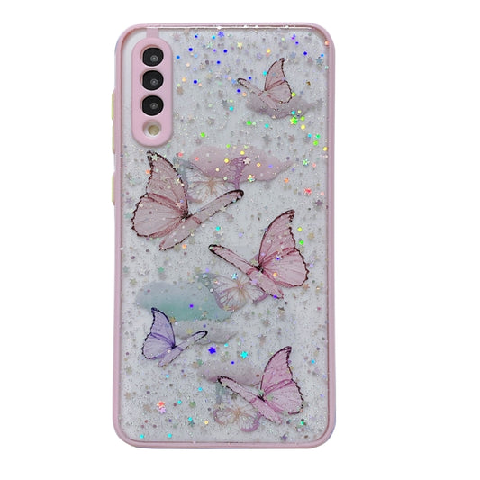 For Samsung Galaxy S22 5G Color Butterfly Glitter Epoxy TPU Phone Case(Pink) - Galaxy S22 5G Cases by buy2fix | Online Shopping UK | buy2fix