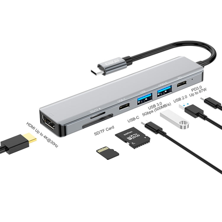 ENKAY Hat-Prince 7 in 1 Type-C to 4K HDMI Docking Station Adapter PD Quick Charge Hub - USB HUB by ENKAY | Online Shopping UK | buy2fix