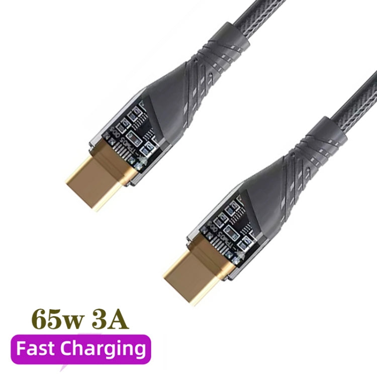 65W USB-C / Type-C to Type-C Transparent Fast Charging Data Cable, Length: 1m(Grey) -  by buy2fix | Online Shopping UK | buy2fix