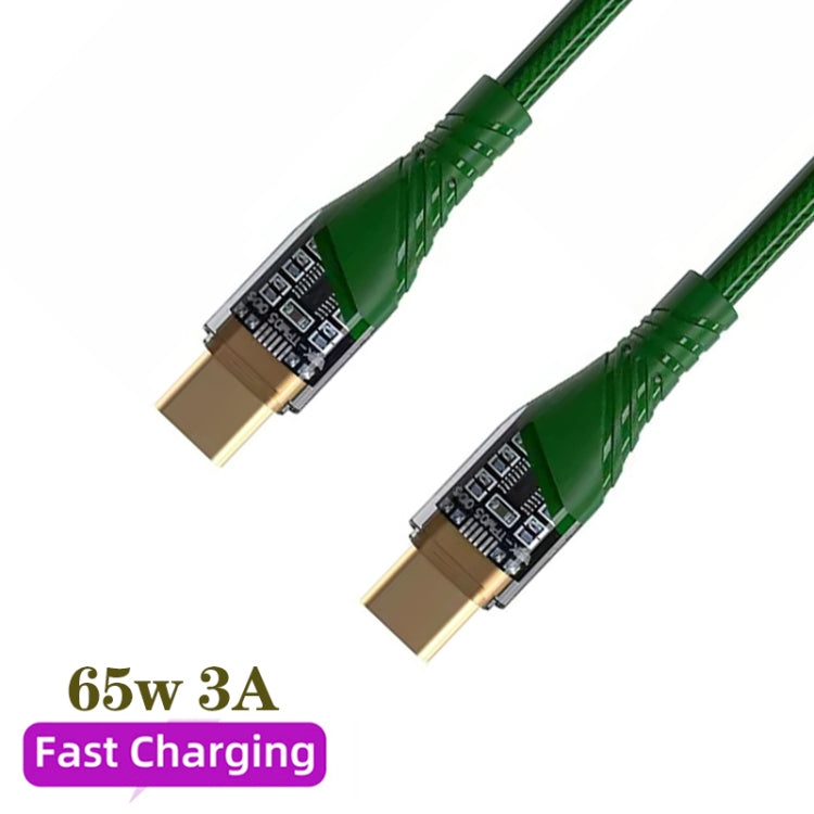 2pcs 65W USB-C / Type-C to Type-C Transparent Fast Charging Data Cable, Length: 1m(Green) -  by buy2fix | Online Shopping UK | buy2fix