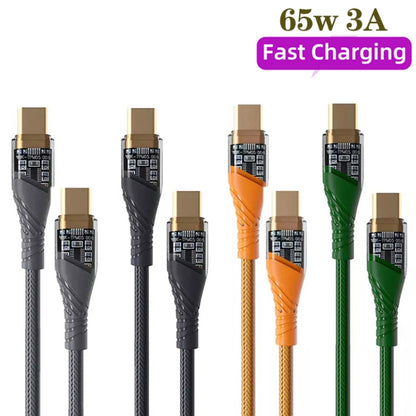 2pcs 65W USB-C / Type-C to Type-C Transparent Fast Charging Data Cable, Length: 1m(Orange) -  by buy2fix | Online Shopping UK | buy2fix