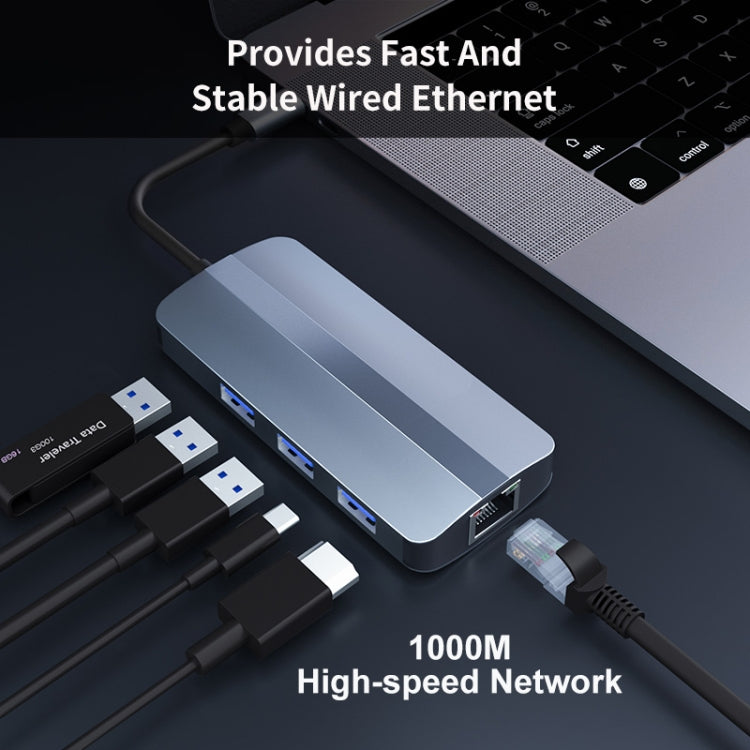 JUNSUNMAY 6 in 1 Type-C to 4K HDMI + 1000M RJ45 Ethernet Hub Docking Station Adapter - USB HUB by JUNSUNMAY | Online Shopping UK | buy2fix