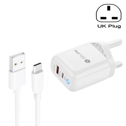 PD04 Type-C + USB Mobile Phone Charger with USB to Type-C Cable, UK Plug(White) -  by buy2fix | Online Shopping UK | buy2fix