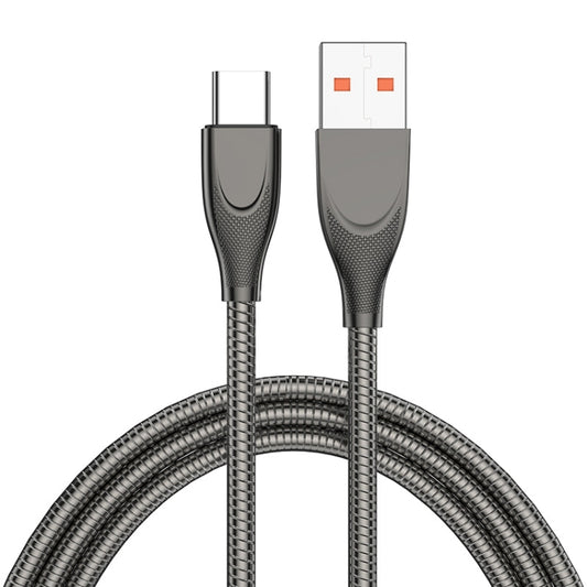 ENKAY ENK-CB132 USB to USB-C / Type-C Carbon Steel Hose Spring 6A Supper Fast Charging Data Cable, Length:1m(Black) -  by ENKAY | Online Shopping UK | buy2fix