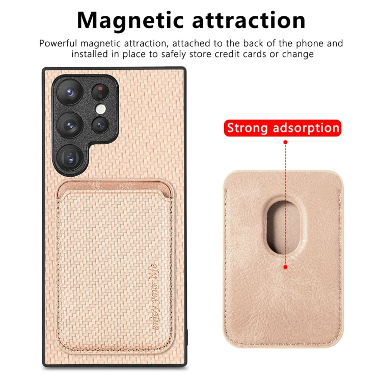 For Samsung Galaxy S22+ 5G Carbon Fiber Leather Card Magsafe Magnetic Phone Case(Khaki) - Galaxy S23+ 5G Cases by buy2fix | Online Shopping UK | buy2fix