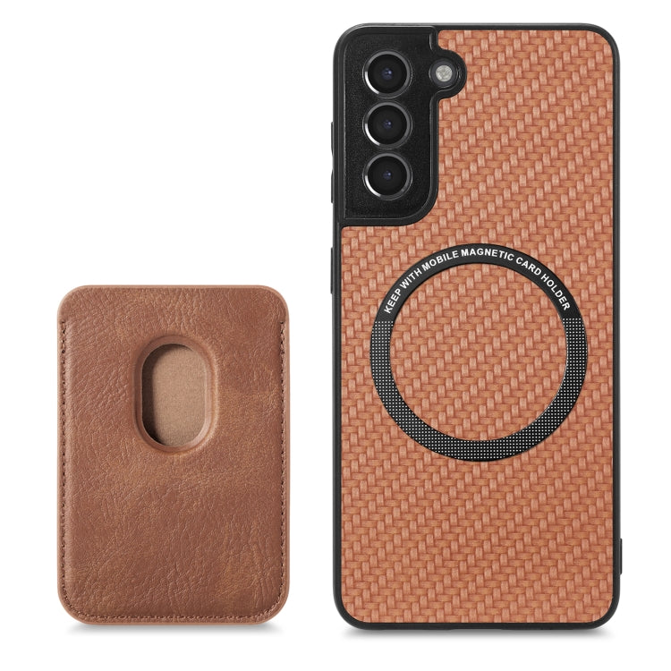 For Samsung Galaxy S21 5G Carbon Fiber Leather Card Magsafe Magnetic Phone Case(Brown) - Galaxy S21 5G Cases by buy2fix | Online Shopping UK | buy2fix