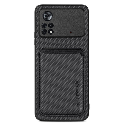 For Xiaomi Poco X4 Pro 5G Carbon Fiber Leather Card Magsafe Magnetic Phone Case(Black) - Poco X4 Pro 5G Cases by buy2fix | Online Shopping UK | buy2fix