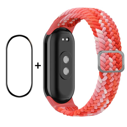 For Xiaomi Mi Band 8 ENKAY Hat-Prince 2 in 1 Set Full Coverage Screen Protector + Elastic Braided Nylon Watch Band(Colorful Red) - Watch Bands by ENKAY | Online Shopping UK | buy2fix