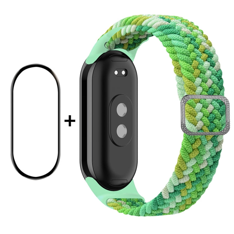 For Xiaomi Mi Band 8 ENKAY Hat-Prince 2 in 1 Set Full Coverage Screen Protector + Elastic Braided Nylon Watch Band(Colorful Green) - Watch Bands by ENKAY | Online Shopping UK | buy2fix