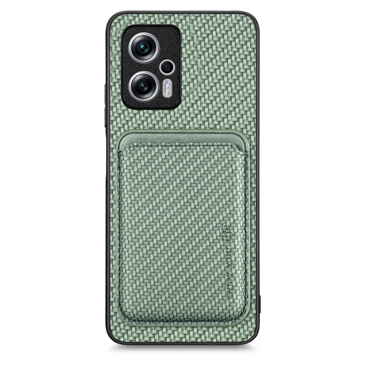 For Redmi Note 11T Pro 5G Carbon Fiber Leather Card Magsafe Phone Case(Green) - Xiaomi Cases by buy2fix | Online Shopping UK | buy2fix