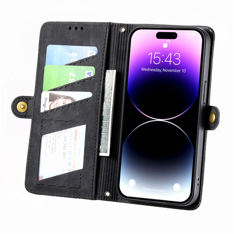 For iPhone 13 Pro Geometric Zipper Wallet Side Buckle Leather Phone Case(Black) - iPhone 13 Pro Cases by buy2fix | Online Shopping UK | buy2fix